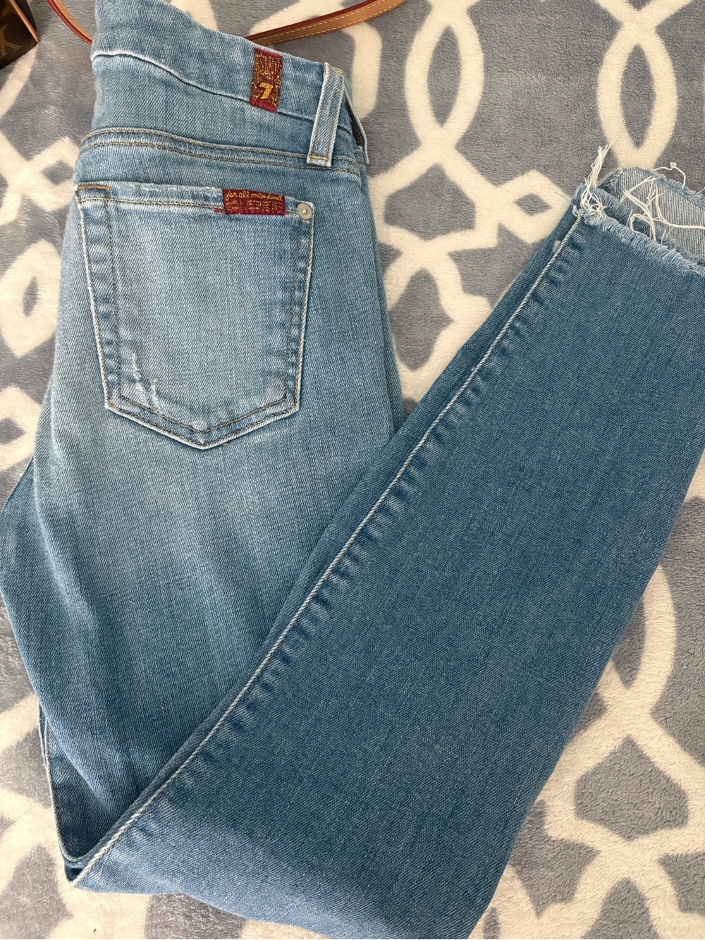 7 for All mankind Women's Light Blue Ripped Skinny Jeans